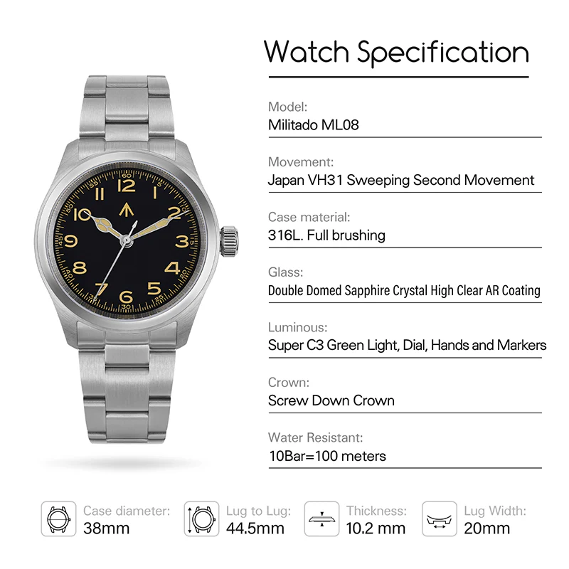 Militado VH31 38mm Field Watch ML08 - Image 78