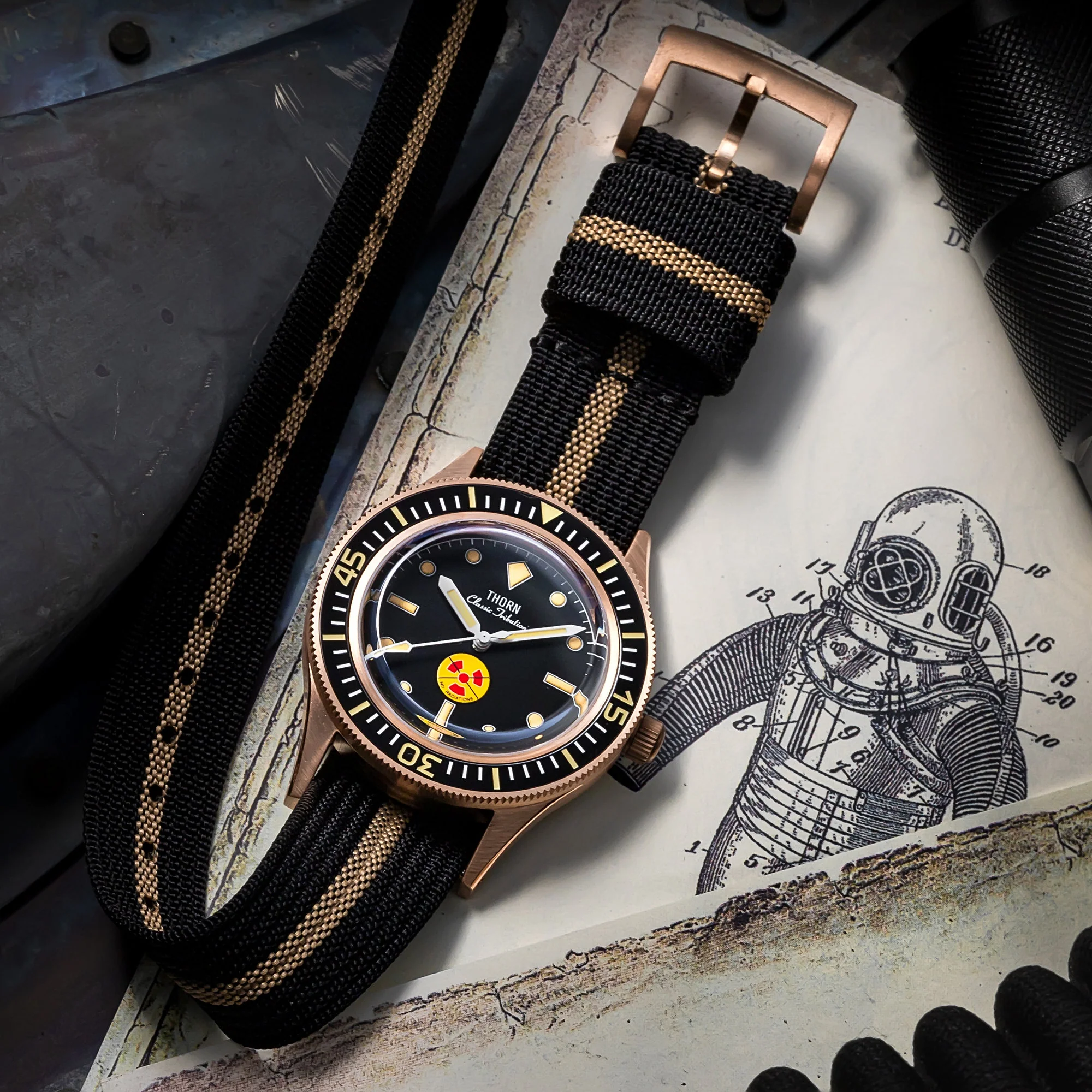 Thorn Vintage 50-Fathoms No-Rad Bronze Dive Watch - Image 12