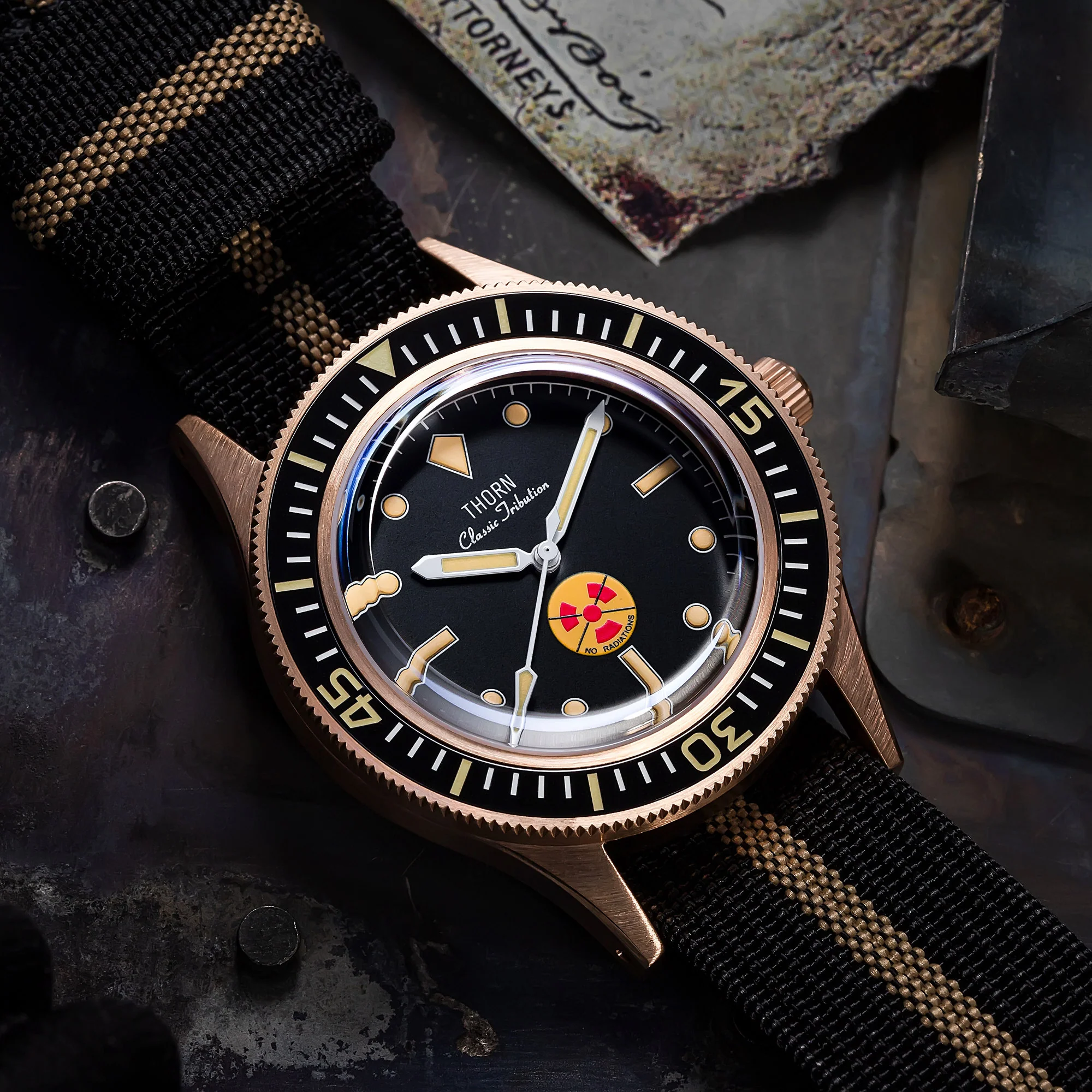 Thorn Vintage 50-Fathoms No-Rad Bronze Dive Watch - Image 9