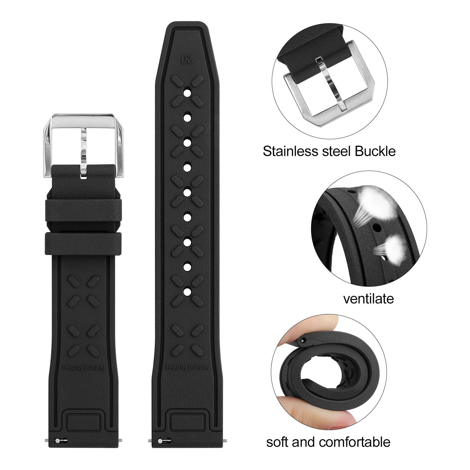Tropical Soft fluororubber Pilot field Watch Strap - Image 10